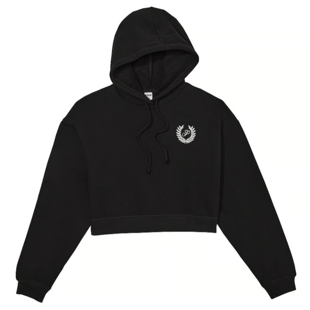 XXL Victoria's Secret PINK Ivy Fleece Cropped Hoodie Black